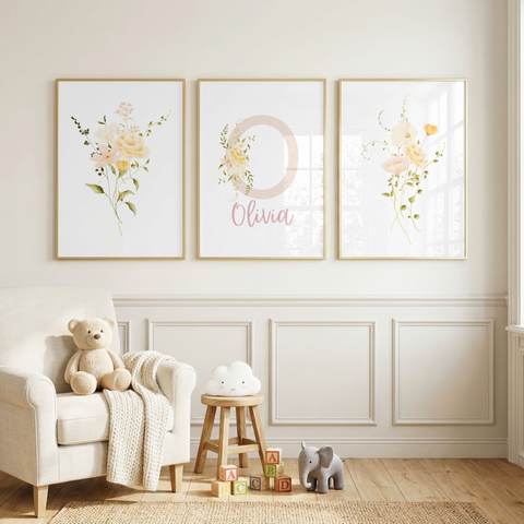 Cream Floral Name Set