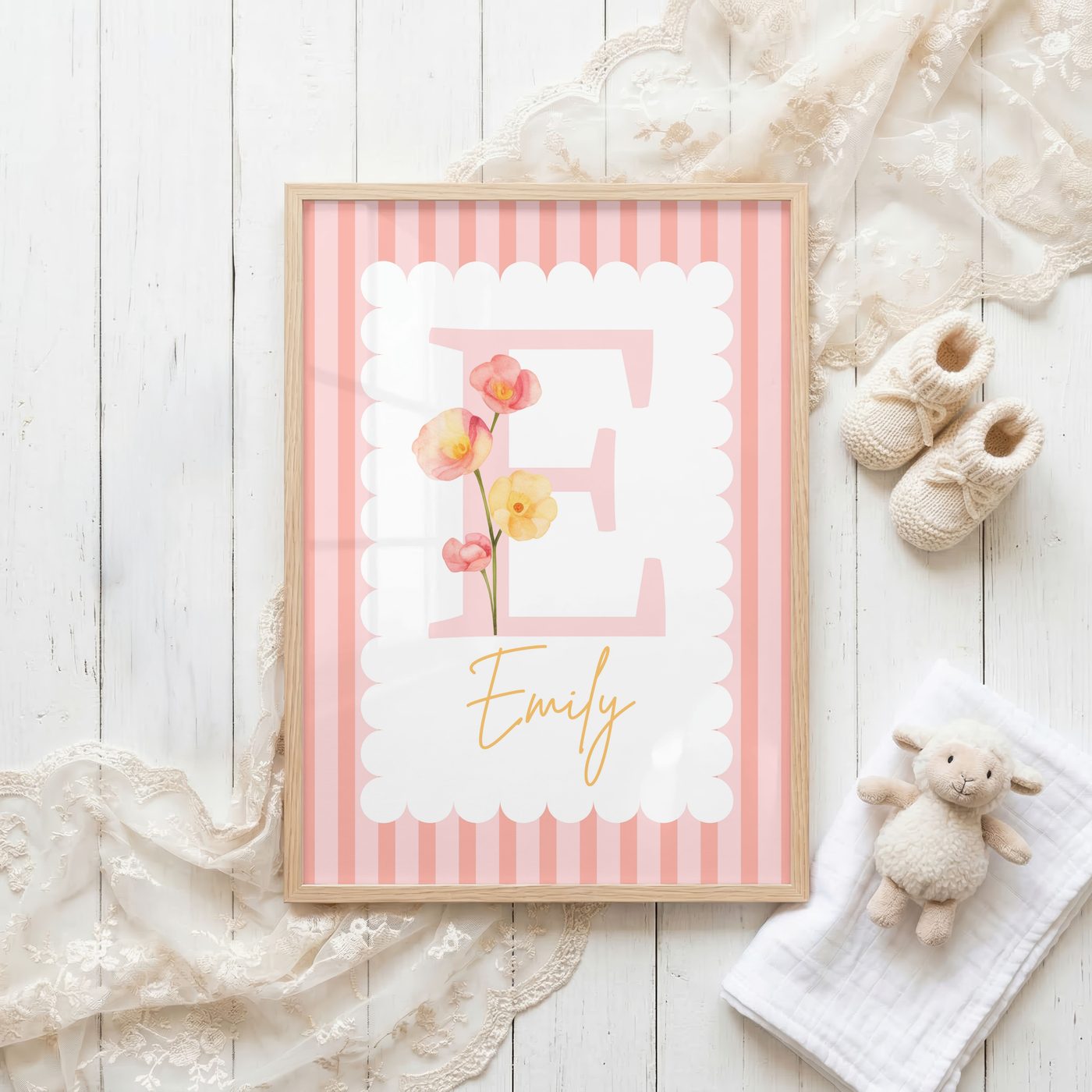 Coral Stripe Name Print bundle