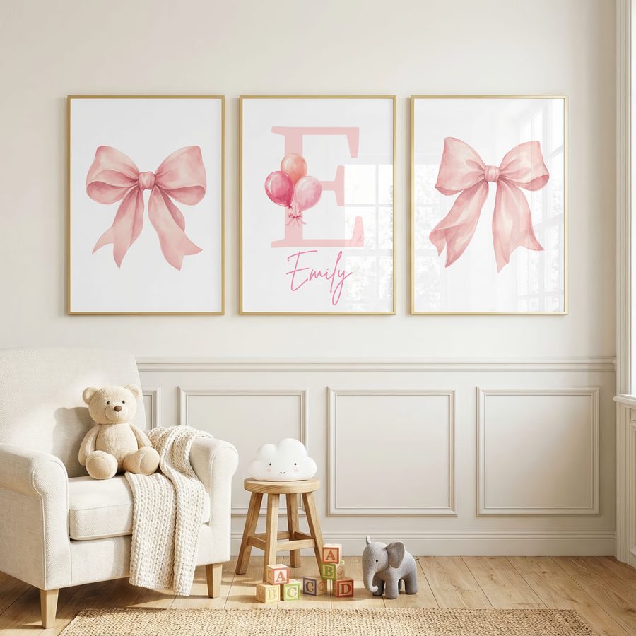 Coral Balloon Bow Name Set